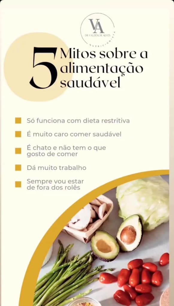 Post 5 Mitos sobre a alimentação saudável - Dr. Valdenor Alves